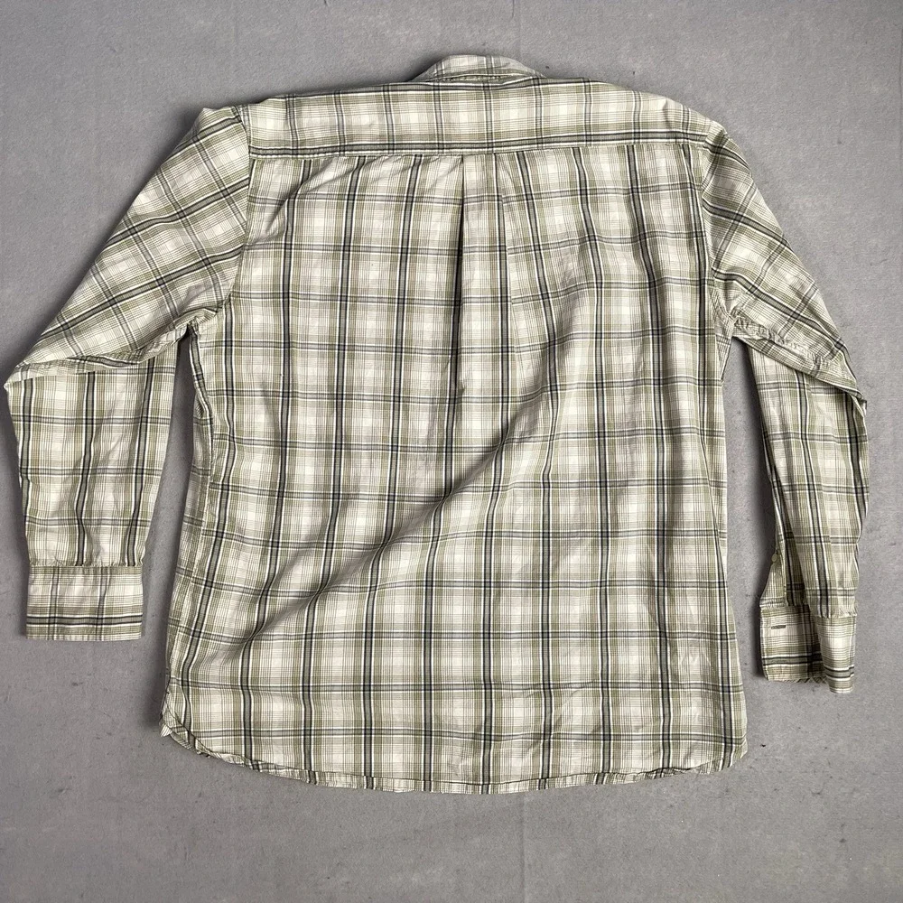 Timberland Casual Button Front Shirt Men Medium Beige Plaid Long Sleeve‎